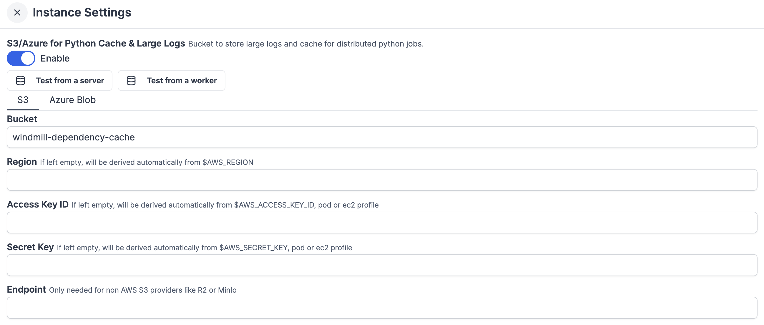 S3/Azure for Python/Go cache &amp; large logs