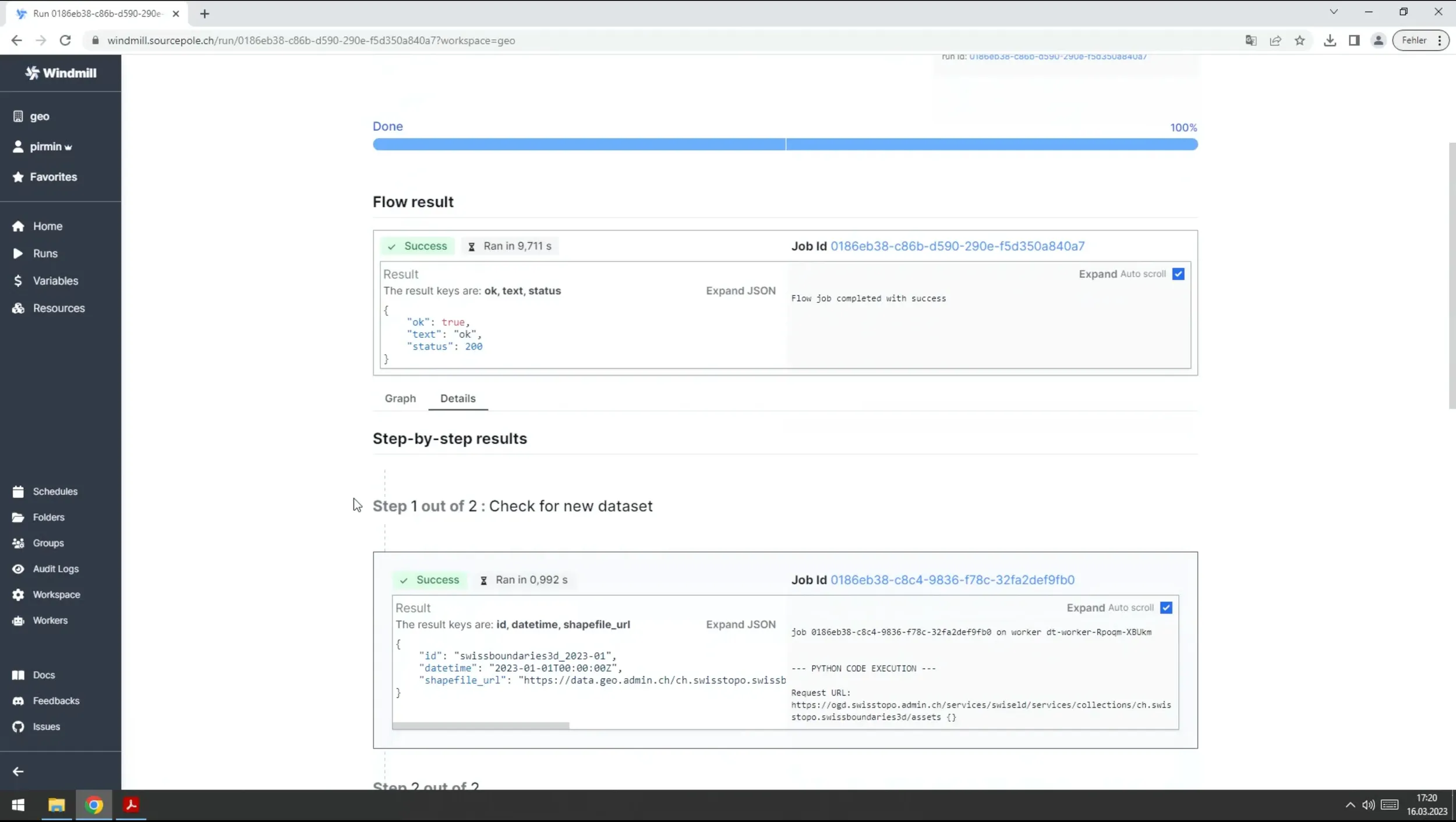 Workflow results